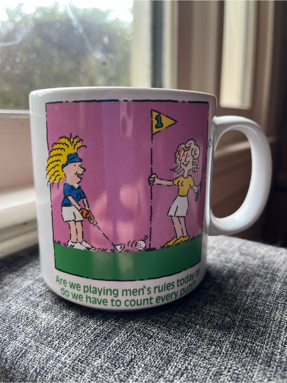 Vintage 1991 novelty golf coffee mug “are we playing men’s rules today…”